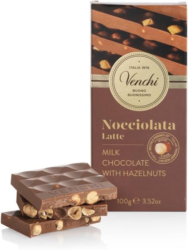 Venchi Tavoletta Di Cioccolato Al Latte Con Nocciole Piemonte Igp Intere 100g Senza Glutine
